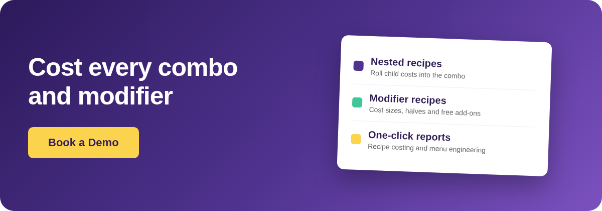 Book a Demo with Supy for combo meal and modifier recipe costing