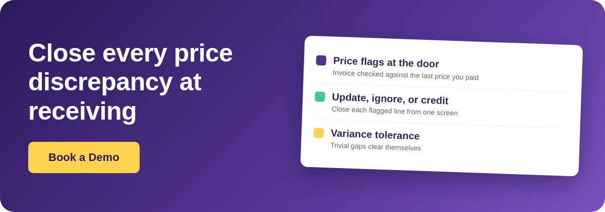 Book a Demo with Supy - resolving supplier invoice price discrepancies at receiving