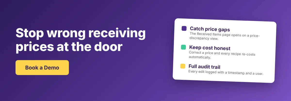 Book a Demo with Supy - catch wrong receiving prices before they corrupt your cost