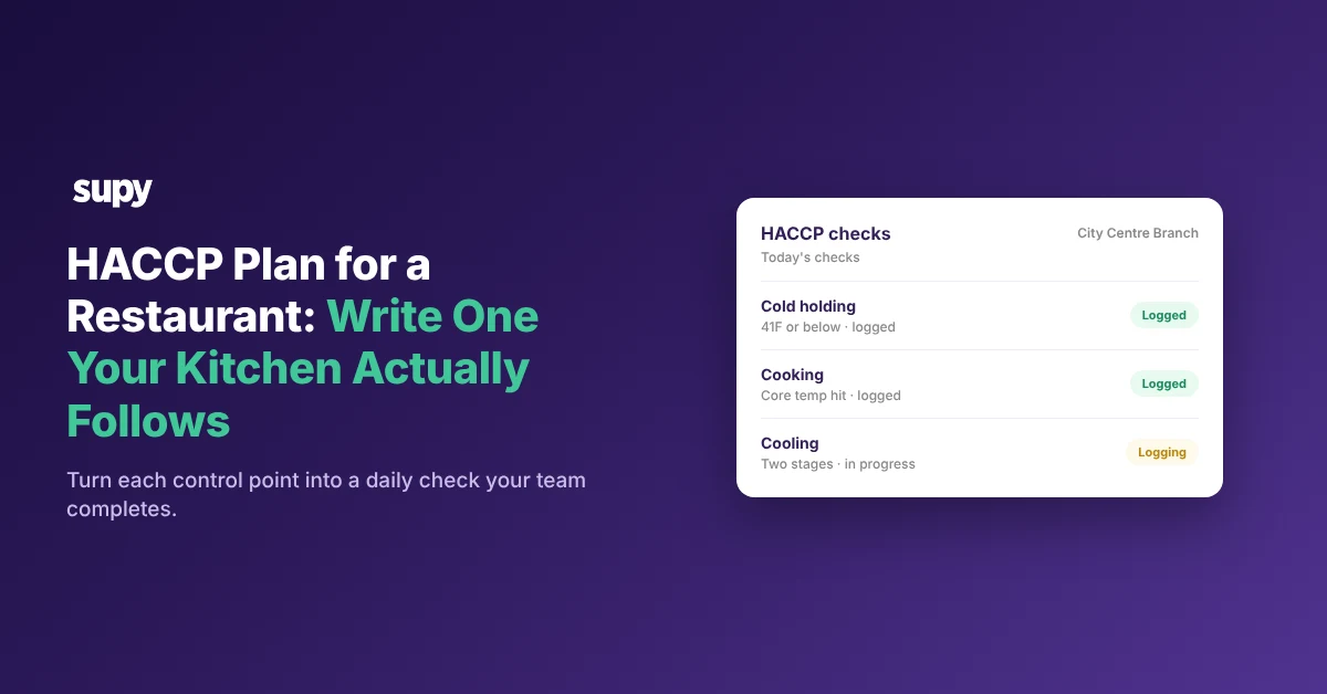 HACCP checks shown as a daily routine on a Supy dashboard card