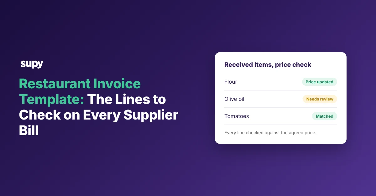 A restaurant supplier invoice being checked line by line against the order and delivery
