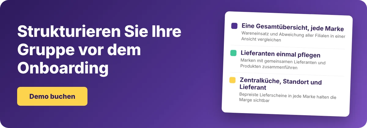 Demo mit Supy buchen — strukturieren Sie Ihre Multi-Brand-Restaurantgruppe vor dem Onboarding