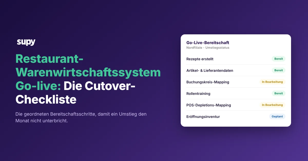 Go-live readiness card for a restaurant inventory system cutover