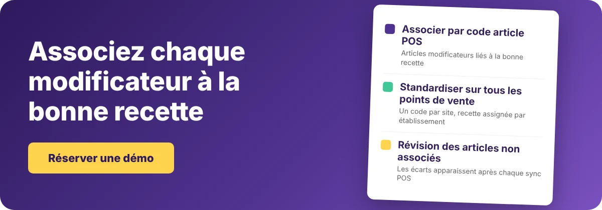 Réserver une démo avec Supy - Association des modificateurs POS aux recettes
