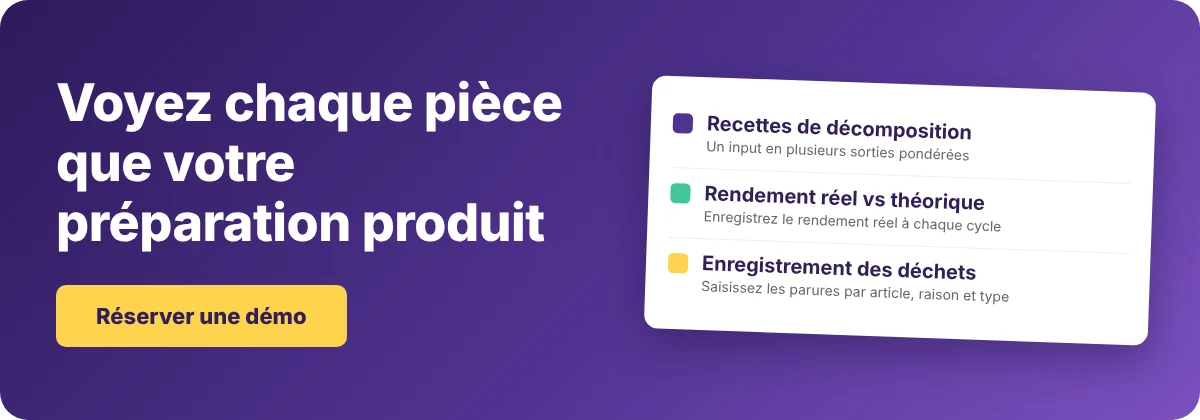 Réservez une démo avec Supy - suivre les pertes en cuisine lors d'une préparation à rendement variable