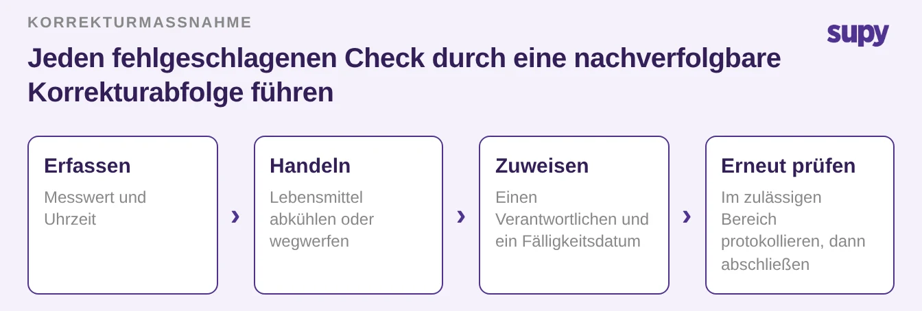 Die vierstufige Korrekturmaßnahmen-Abfolge bei einem fehlgeschlagenen Check