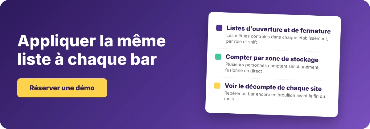 Réserver une démo avec Supy - listes de contrôle de bar et inventaires pour chaque établissement