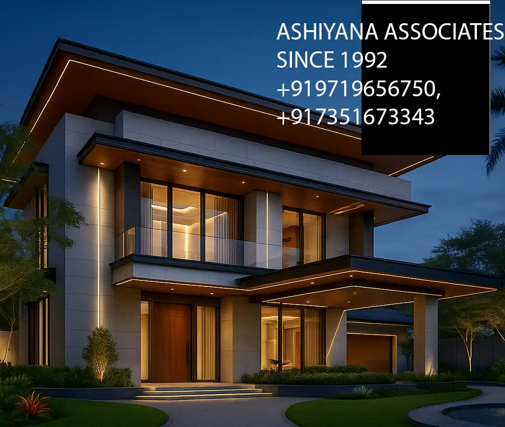 Modern villa 3D exterior visualization side view with balcony and rooftop deck