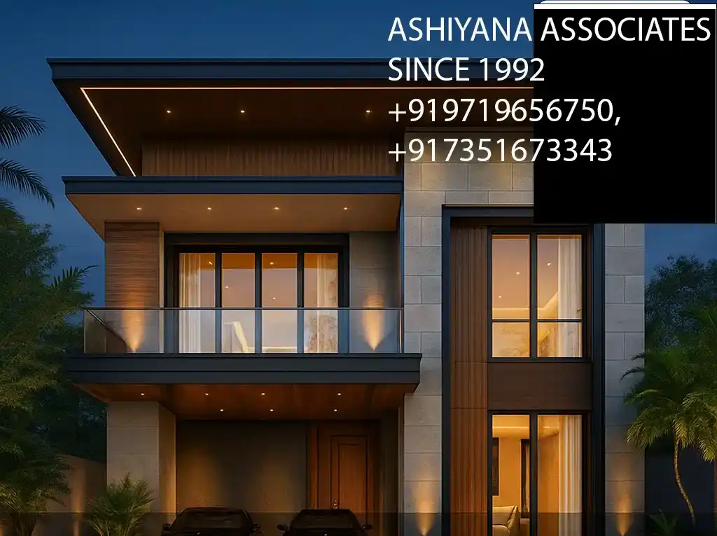 Neoclassical residence 3D exterior render front elevation with stone columns