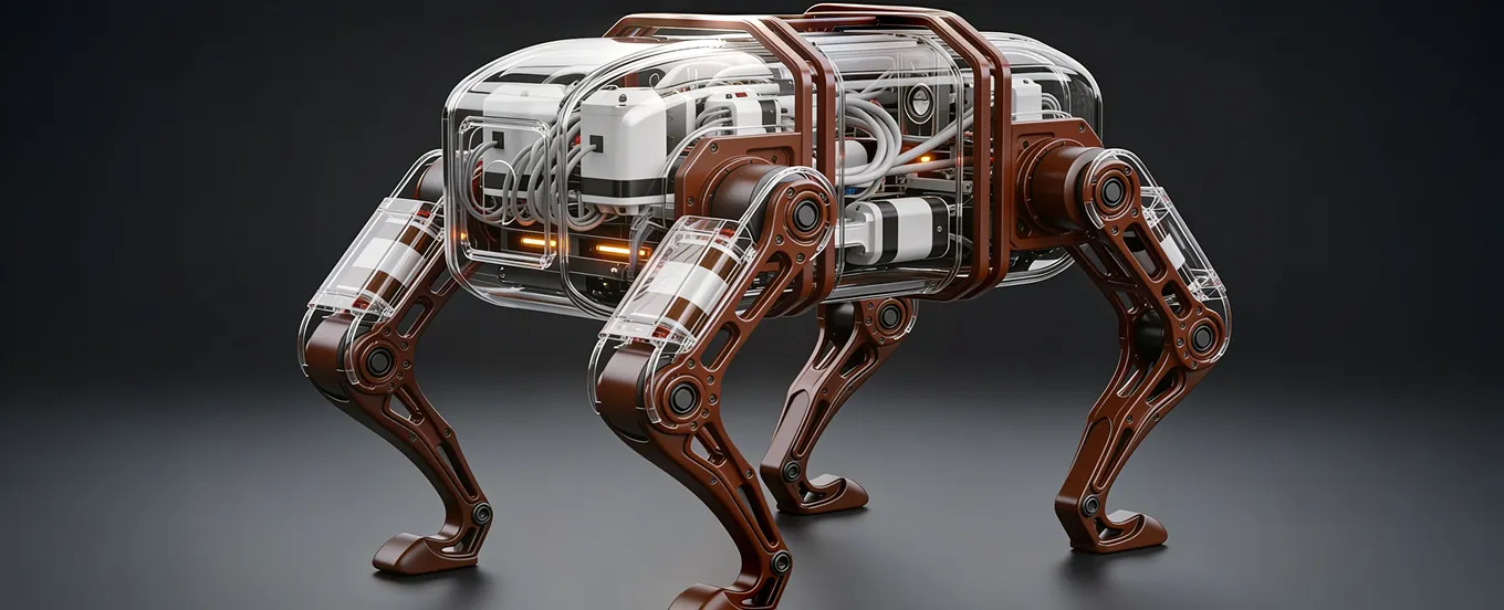 A robot with legs and a backpack, standing upright, showcasing its mobility and design features
