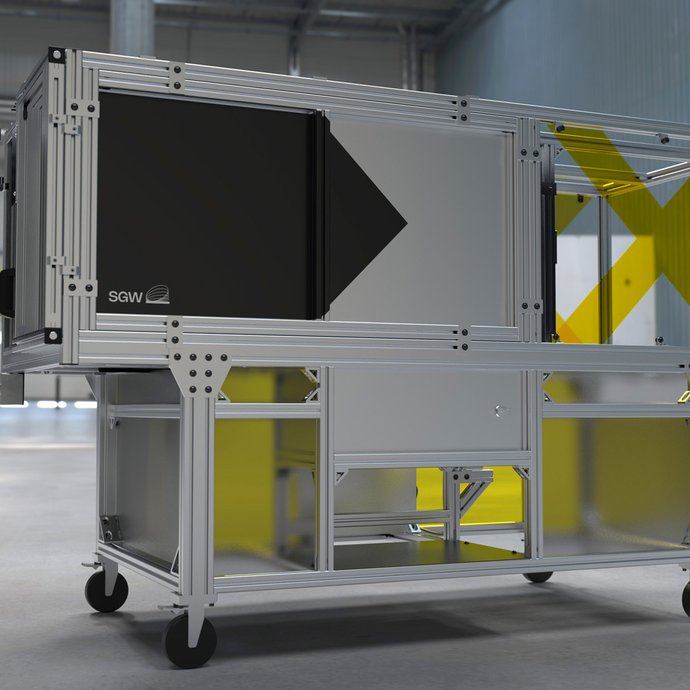 Compact RF chamber with integrated fixturing and waveguides, built for high-throughput radar testing.
