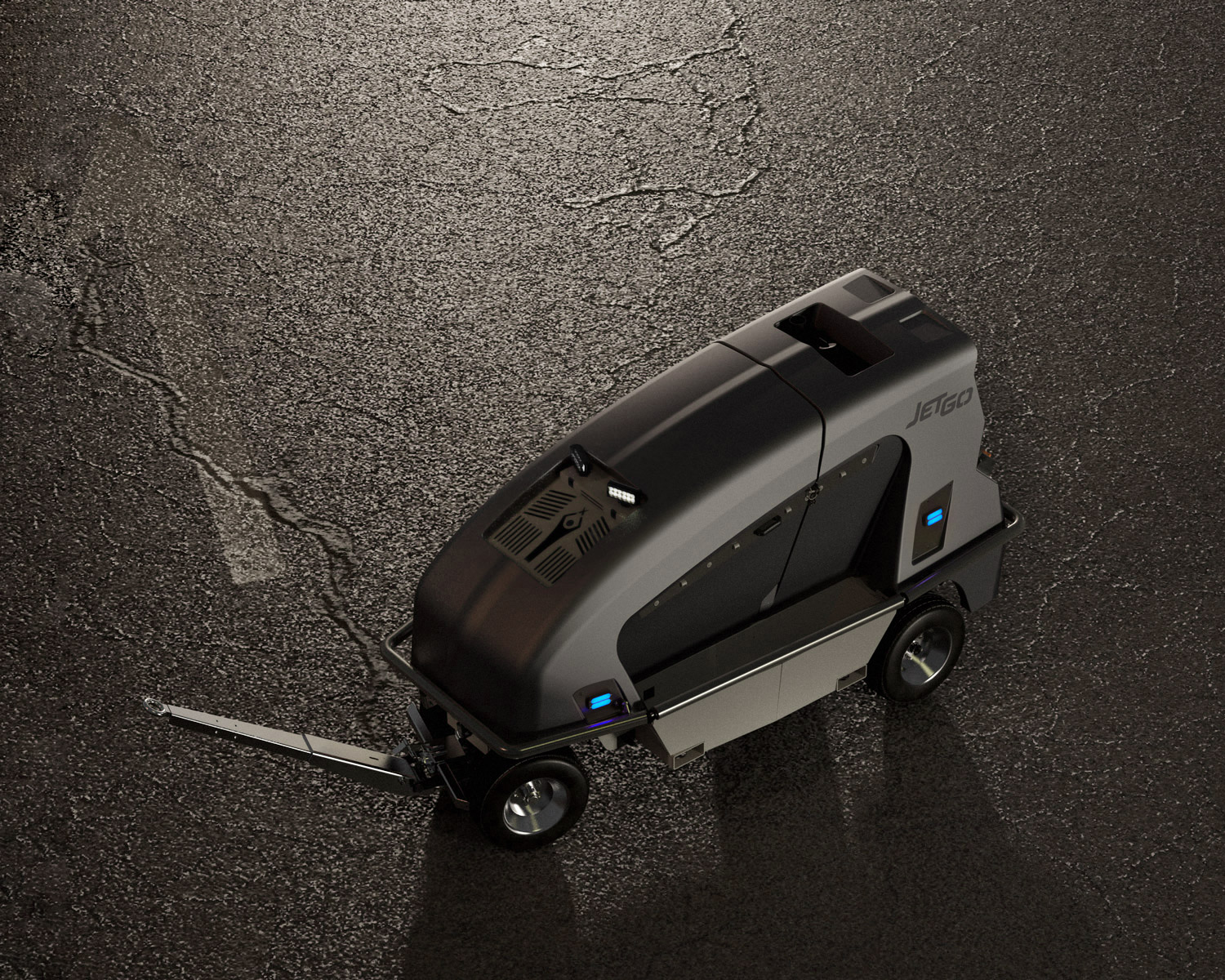 View of Aero Specialties Ground Power Unit from above at night on tarmac