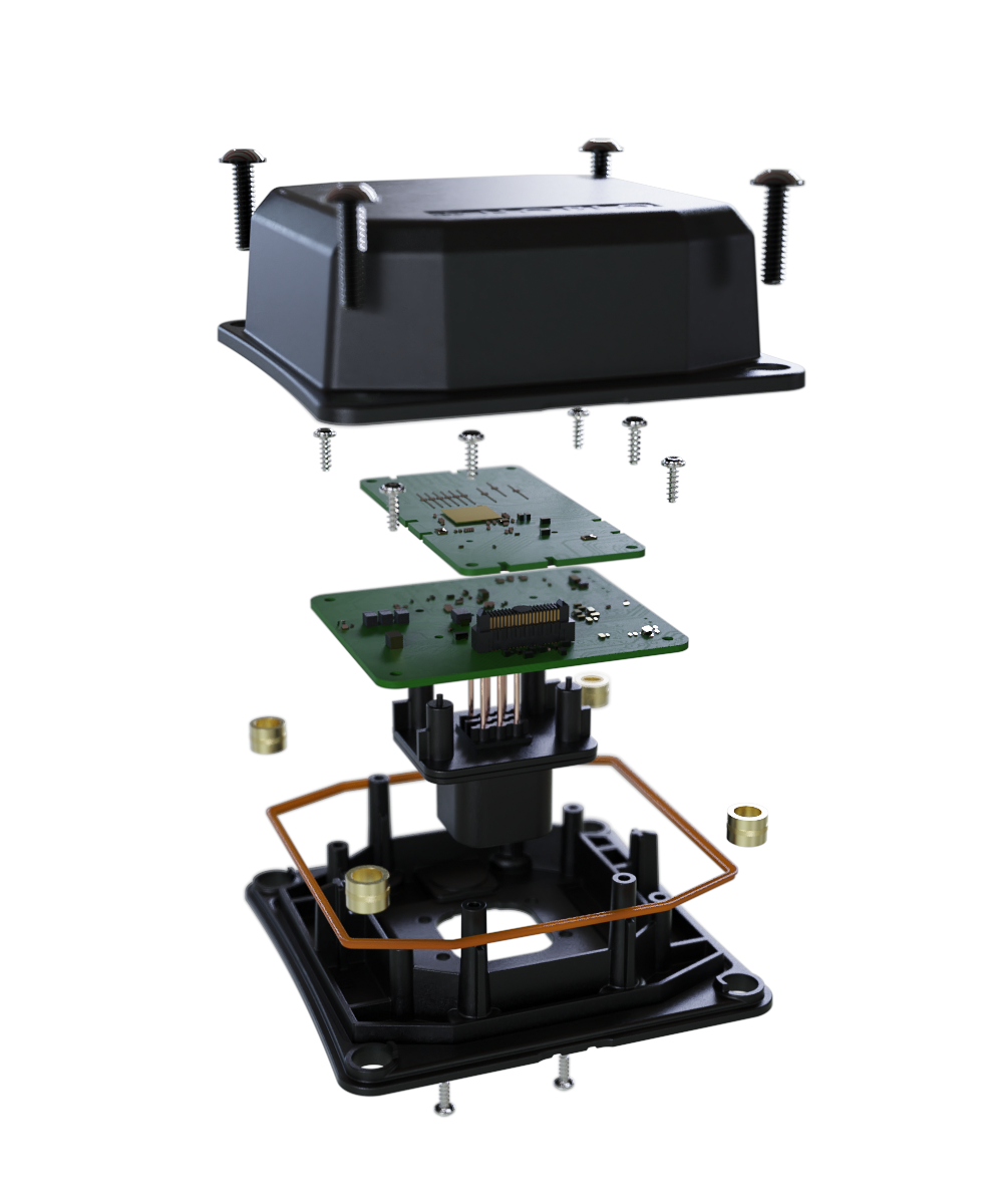 Exploded view of a radar sensor enclosure and radome