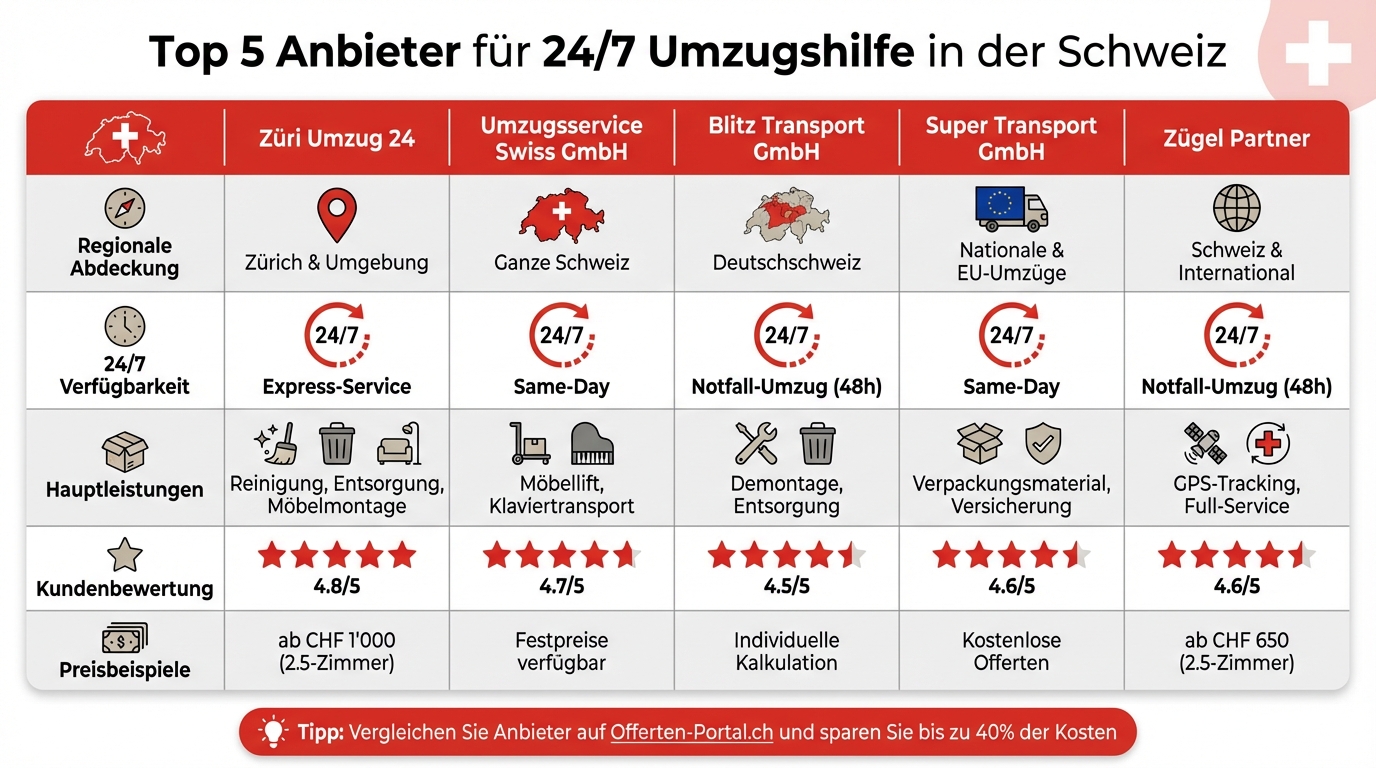 Vergleich der Top 5 Umzugsanbieter in der Schweiz: Leistungen, Preise und Bewertungen