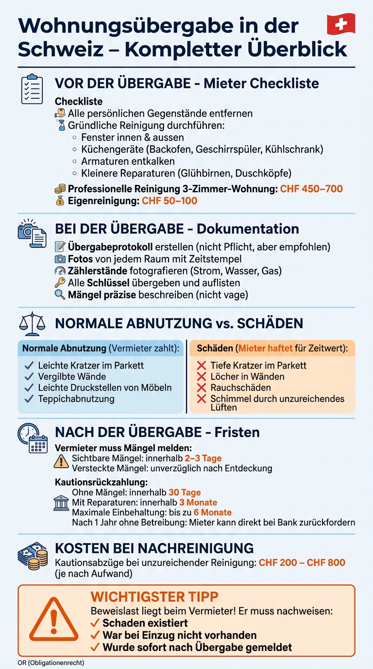 Wohnungsübergabe Schweiz: Rechte, Pflichten und Fristen für Mieter und Vermieter