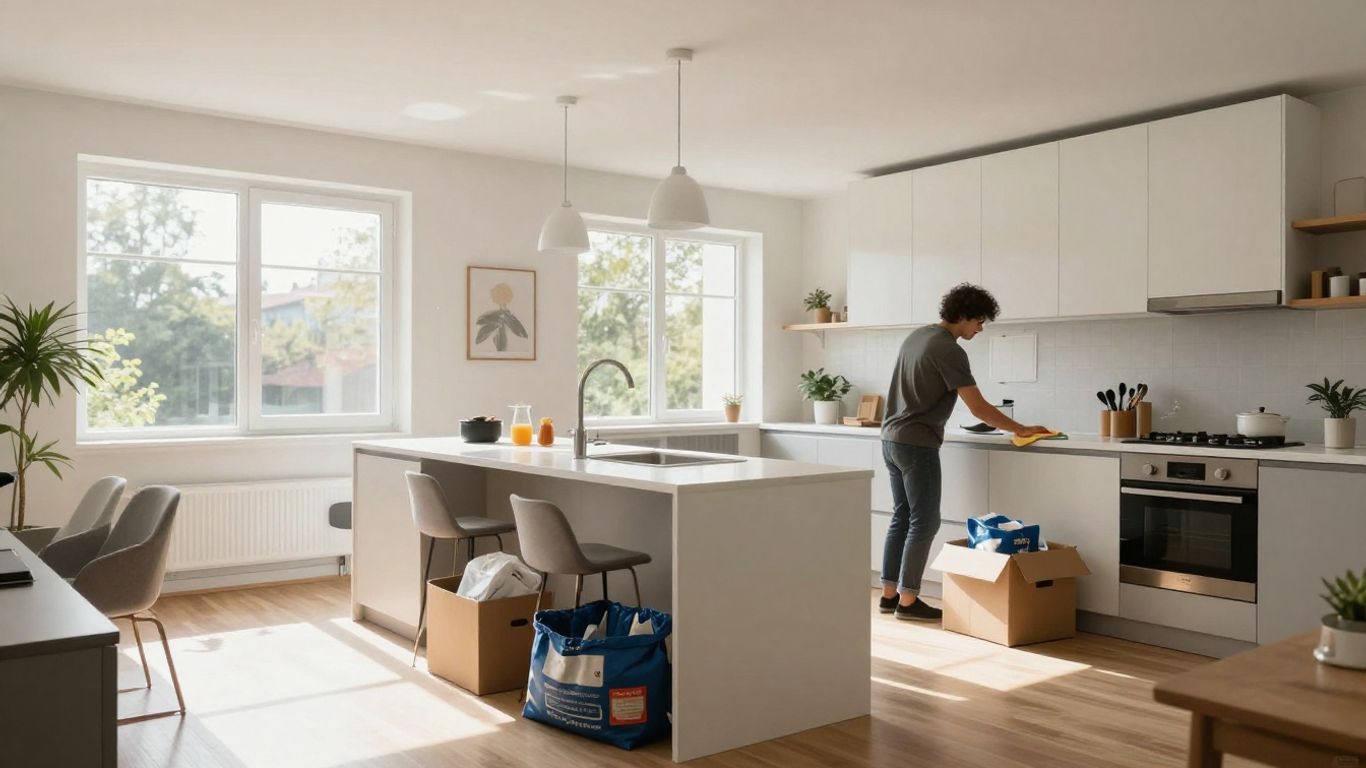 Reinigung einer 4.5 Zimmer Wohnung mit Umzugskartons.