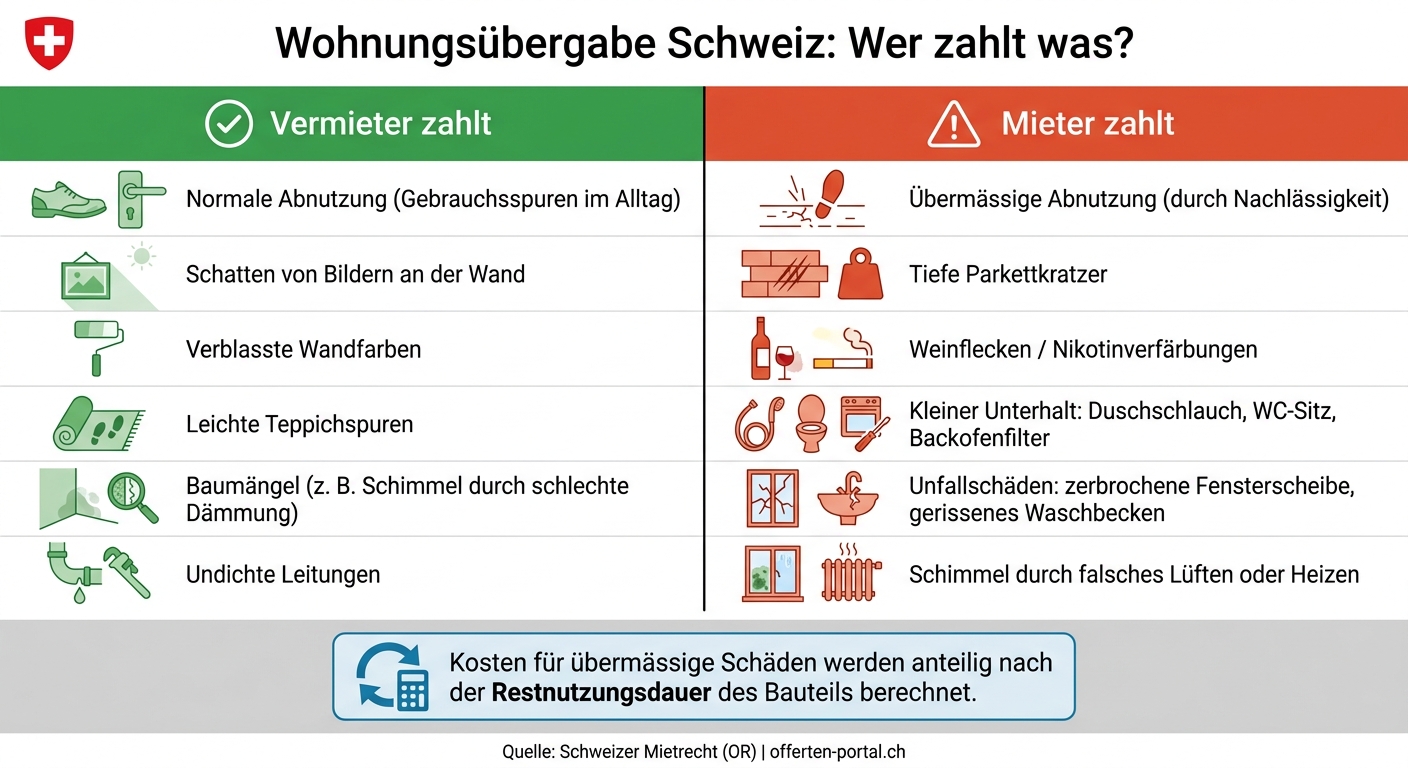 Wohnungsübergabe Schweiz: Normale Abnutzung vs. Mieterschäden