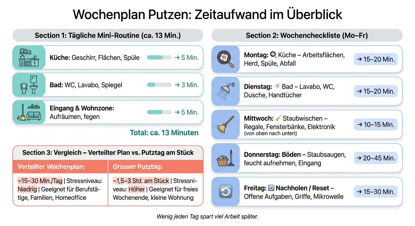Wochenplan Putzen: Zeitaufwand im Überblick