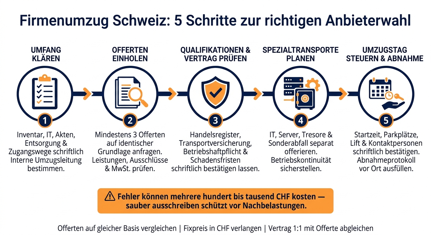 Firmenumzug Schweiz: 5 Schritte zur richtigen Anbieterwahl