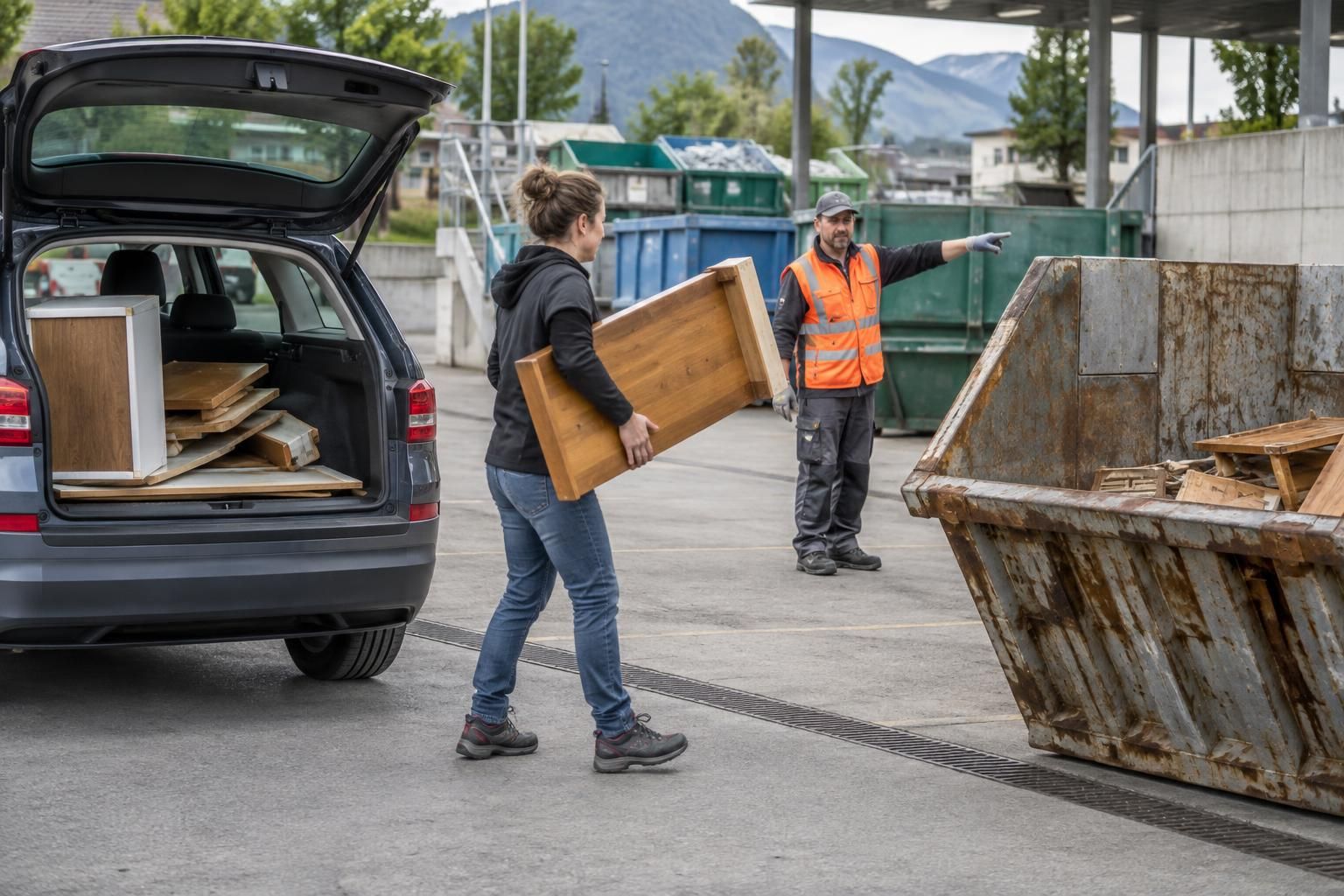 Zerlegte Möbel werden im Recyclinghof als Sperrgut entsorgt