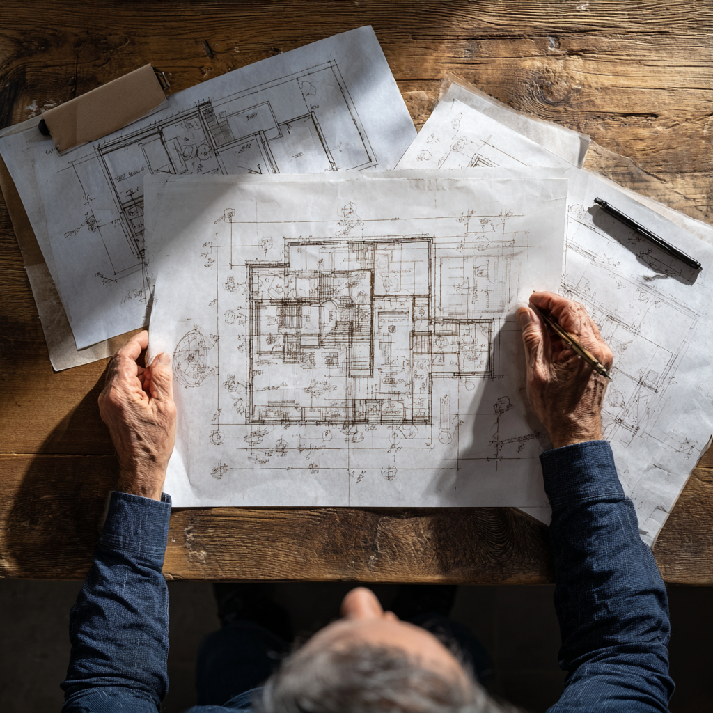 [background image] image of blueprint (for a construction company)
