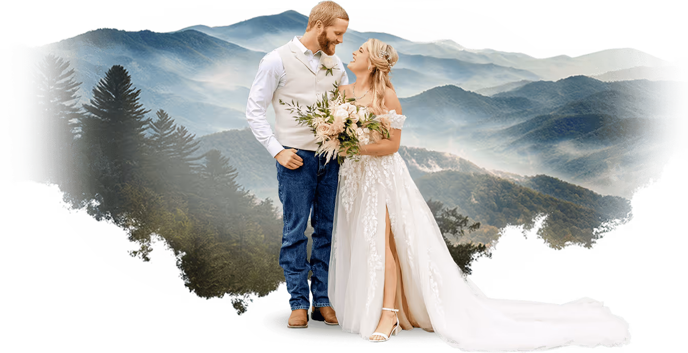 Graphic by Let's Elope Gatlinburg of a couple in front of the Smoky Mountains