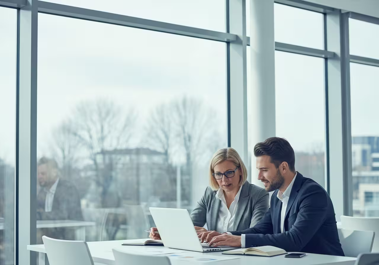 Zwei mitarbeitende eines japanischen Elektronik Konzerns planen die Umsetzung des monatlichen Monitoring-Prozesses