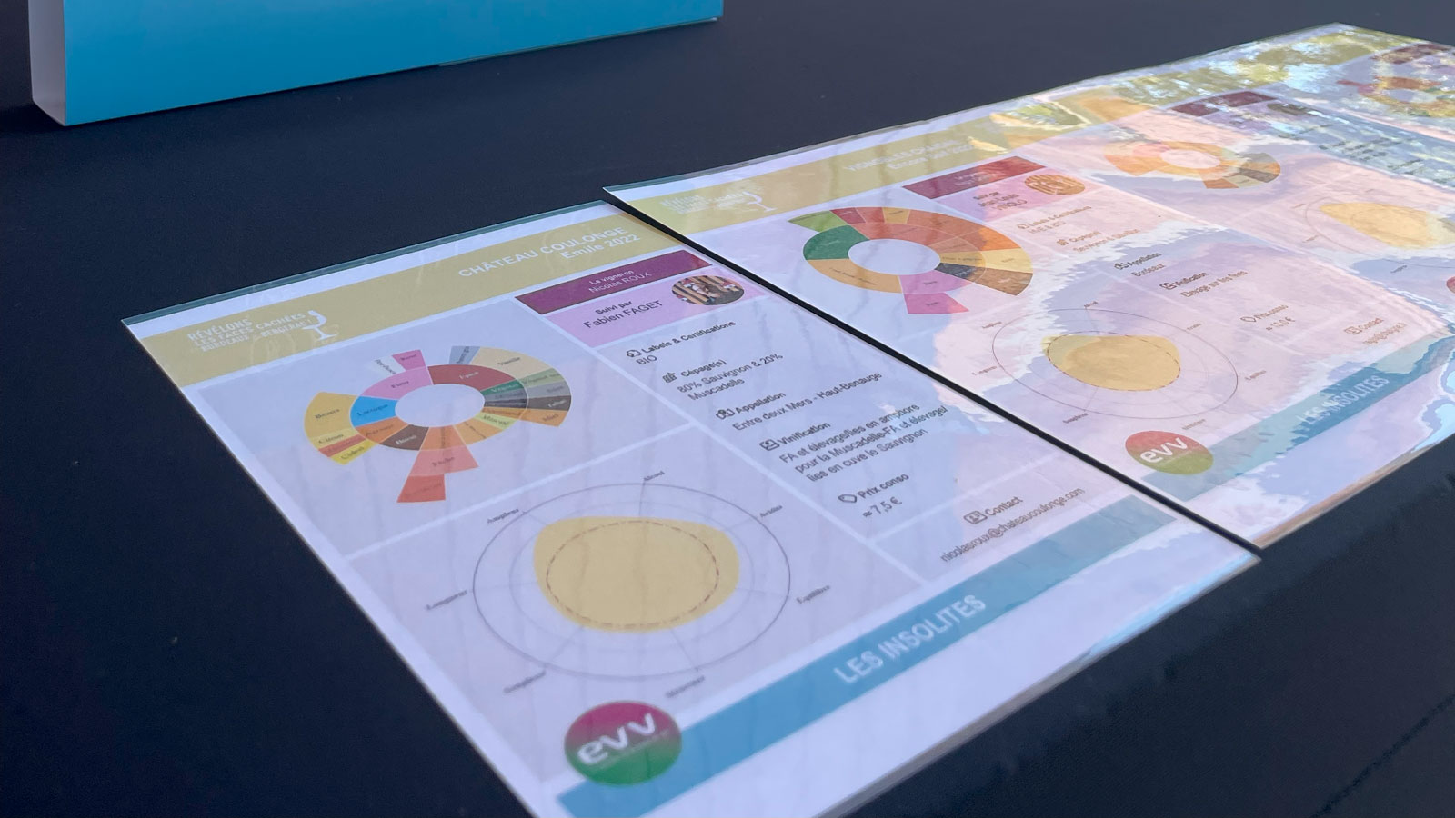 Tastee-designed visuals for the ‘Les Faces Cachées’ event, showcasing the sensory identity of the cuvées with colorful tasting charts