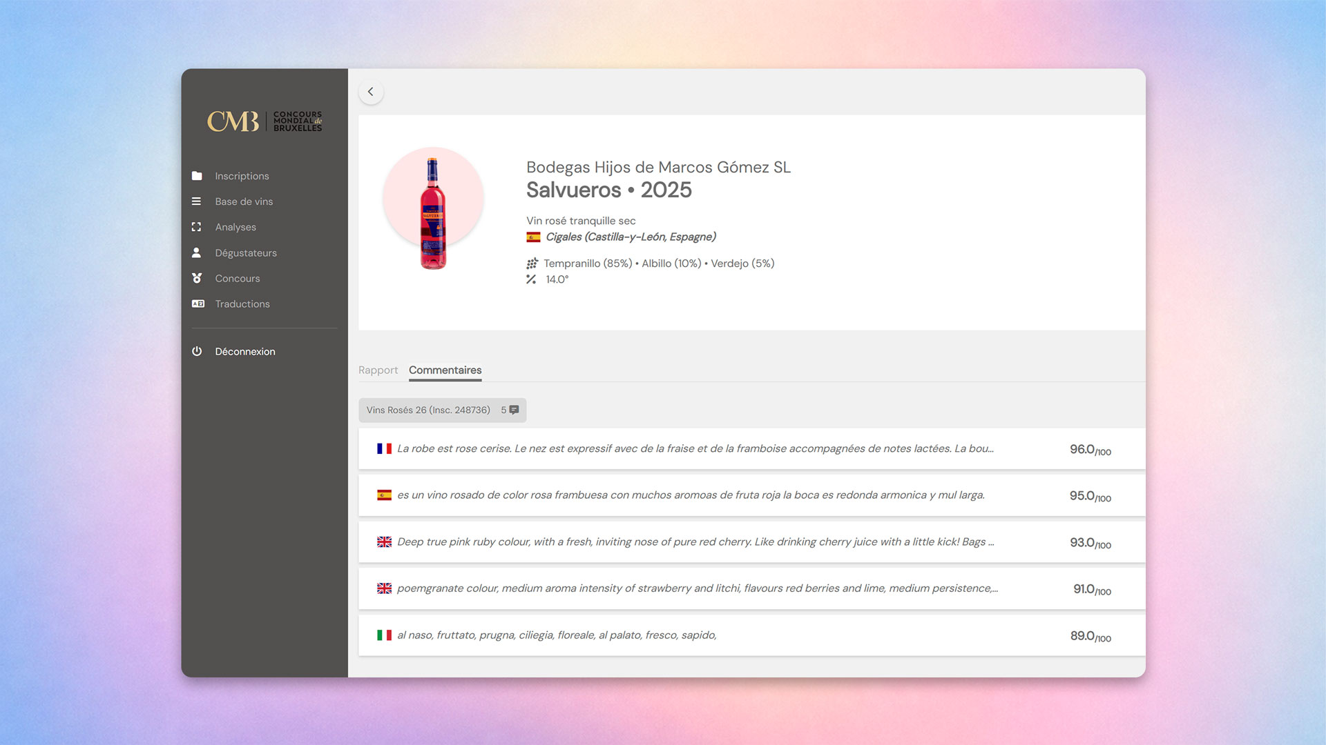 Cinq notes de dégustation sur un vin rosé rédigées par des jurés du CMB 2026