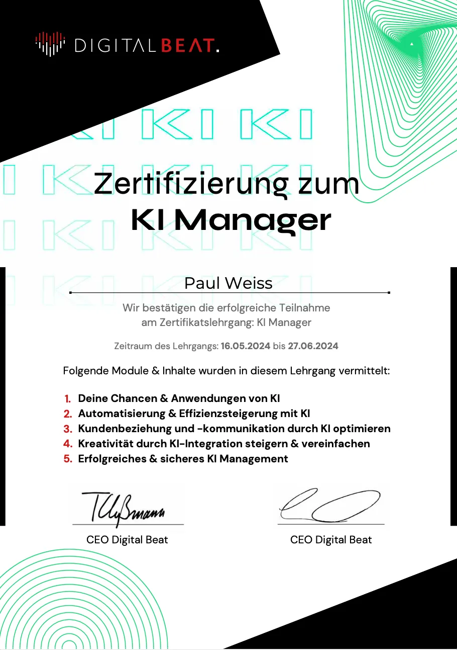 Zertifikat von Paul Weiss