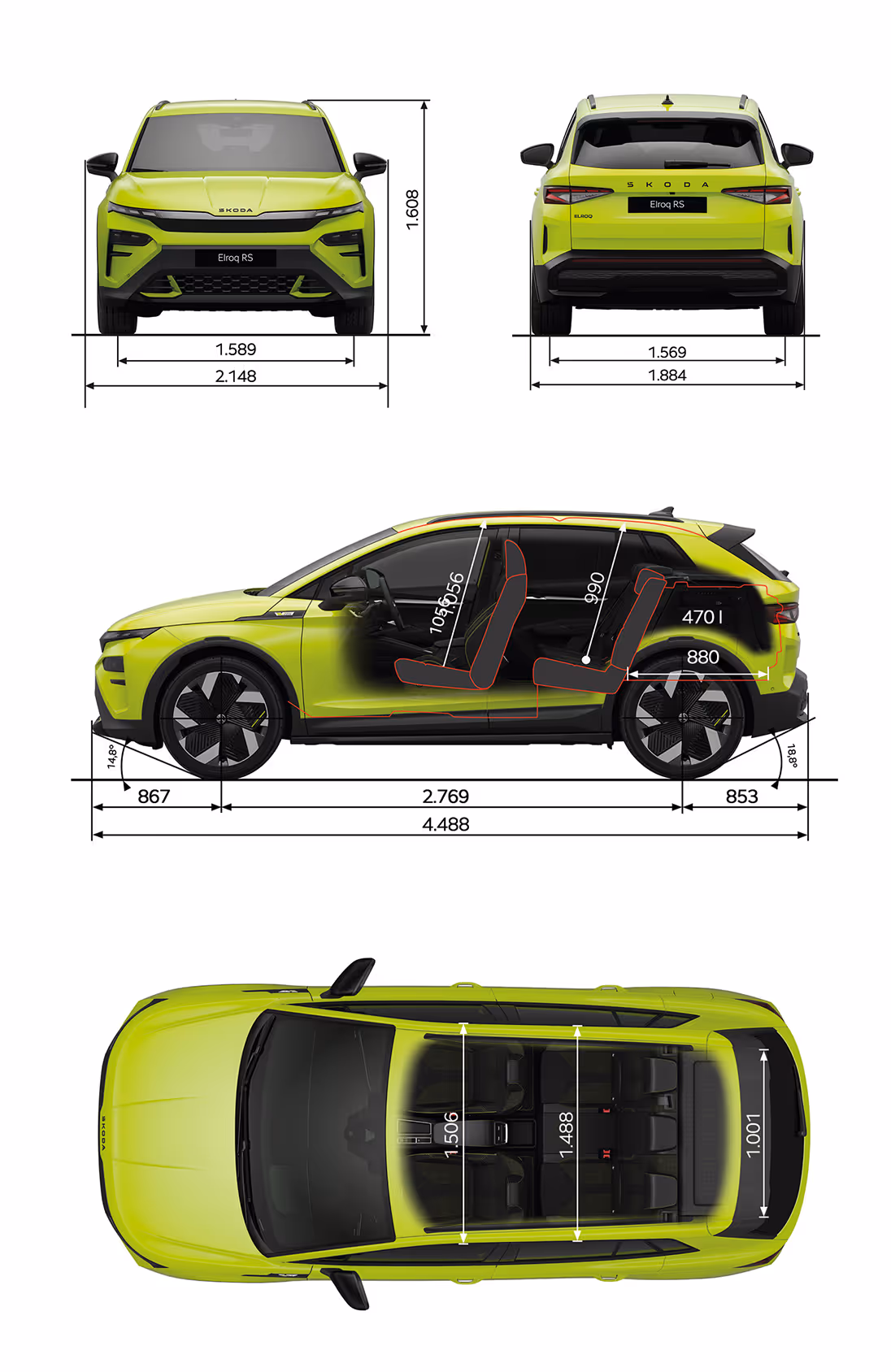Detailaufnahme der Türverkleidung im Škoda Elroq. Die Ambientebeleuchtung leuchtet in einem kühlen Türkiston und hebt die Konturen hervor.