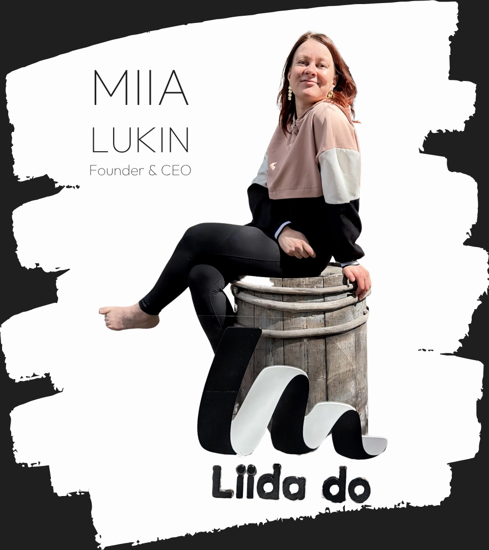 Miia Lukin Liida do perustaja istuu puisen tynnyrin päällä