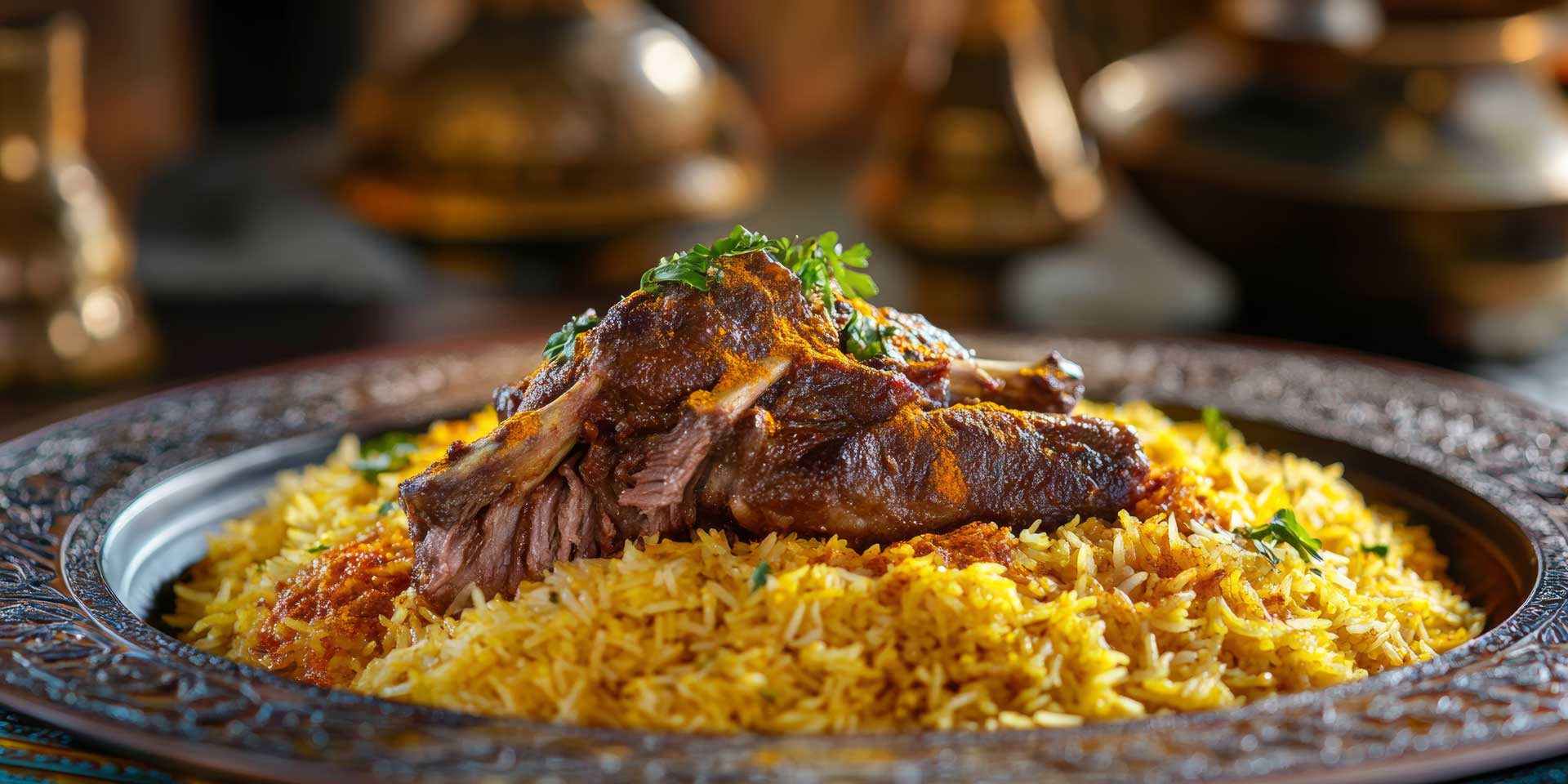 A plate of rice with a piece of meat on top.