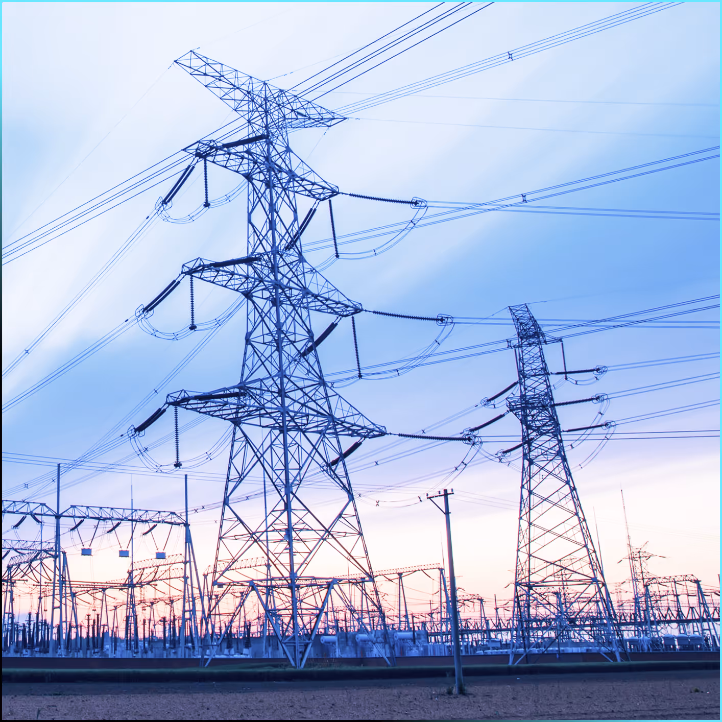 A large number of power lines in the sky.
