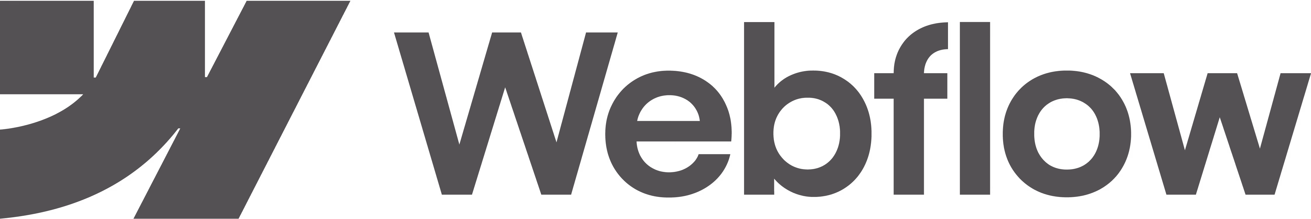 Webflow logo in gray, featuring a stylized lettermark and bold typography
