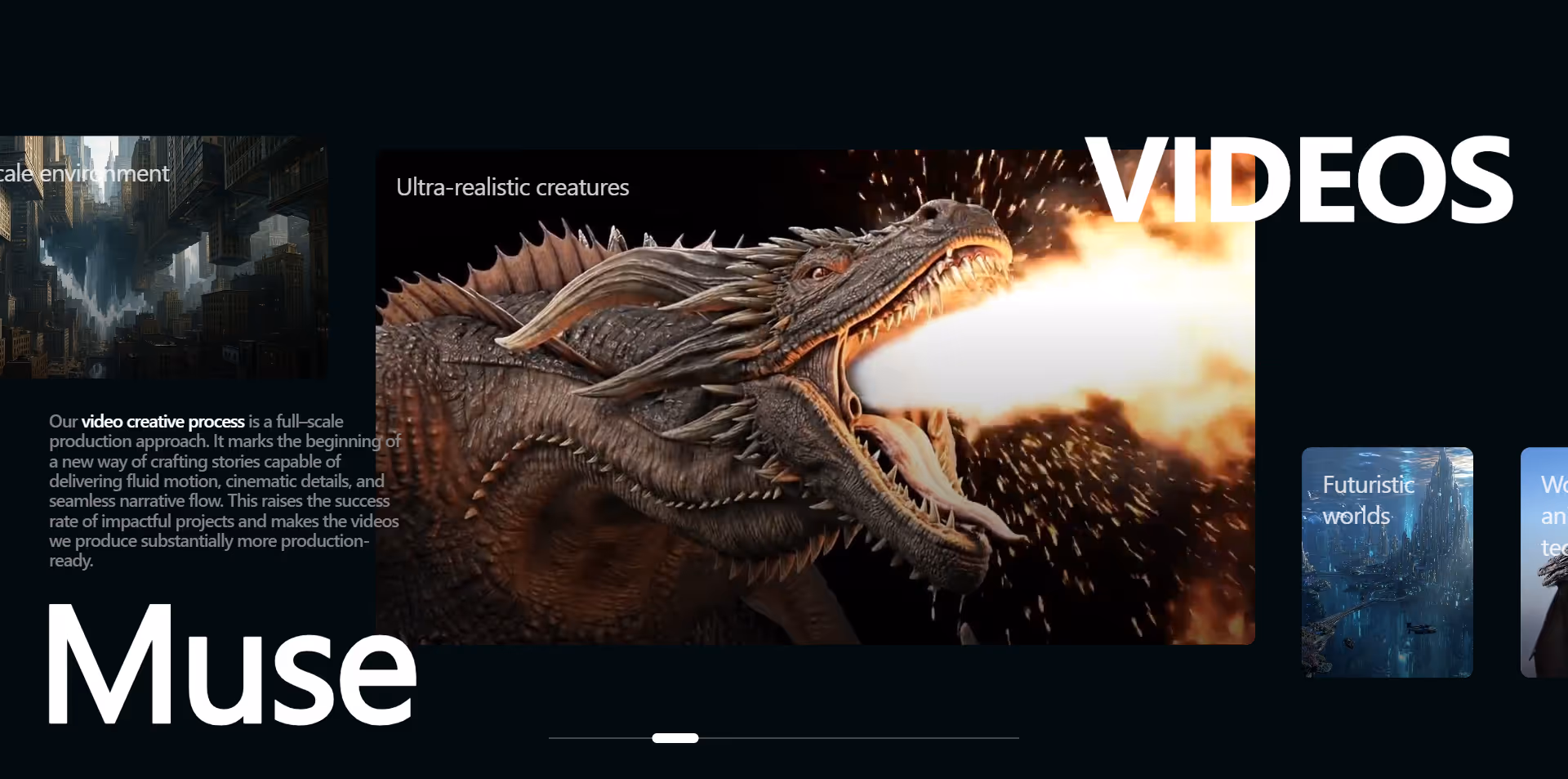 An example of a Oniric component: a dynamic carousel with a slide showcasing detailed dragon breathing fire with sparks