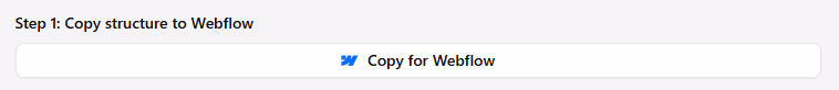 Webflow interface showing a copy structure button with blue highlight