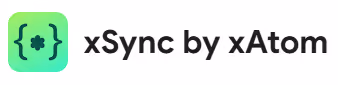 Green and white xSync by xAtom logo with curly brace symbol