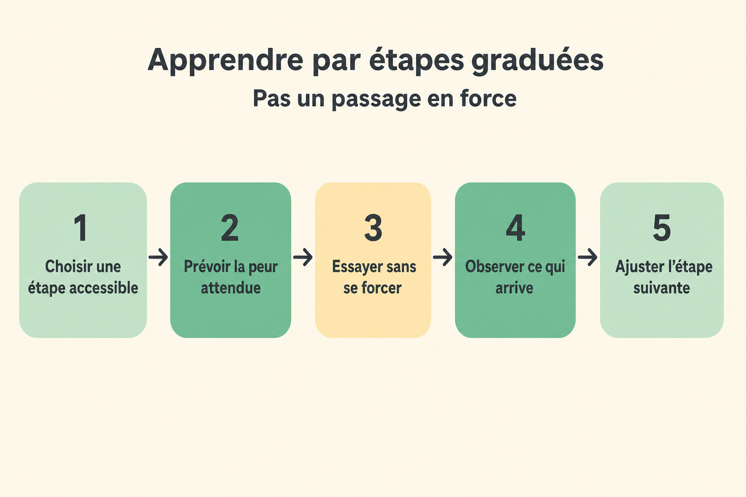 Schéma présentant une progression graduée en cinq étapes.