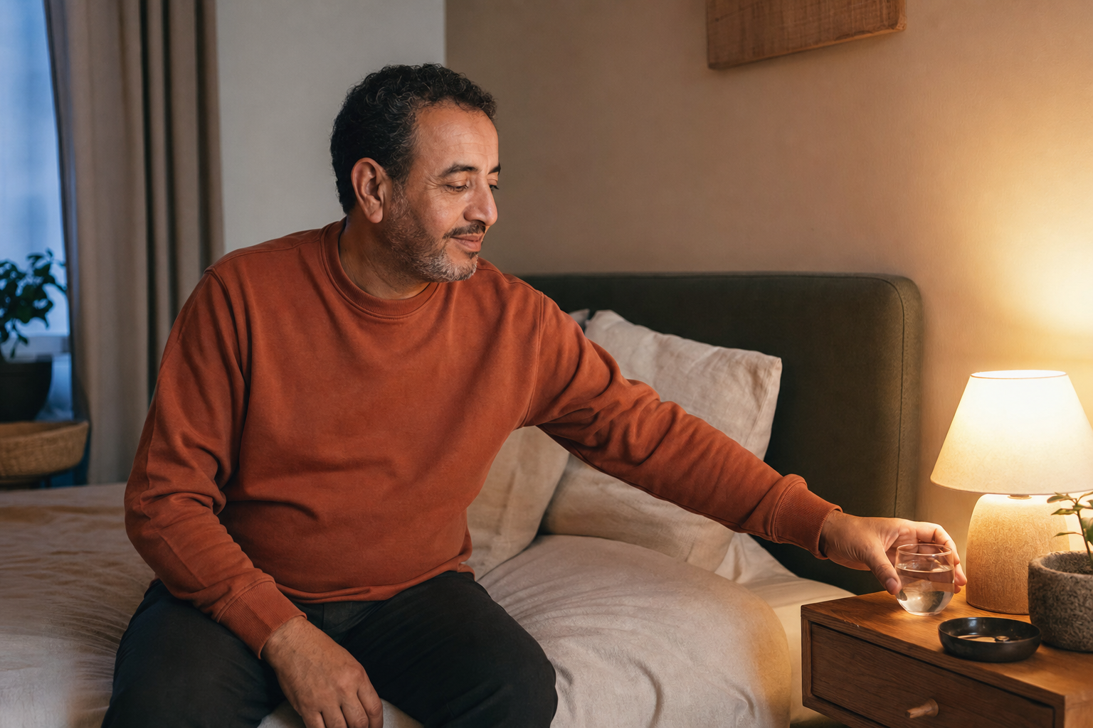 Personne calme se préparant à dormir le soir dans sa chambre