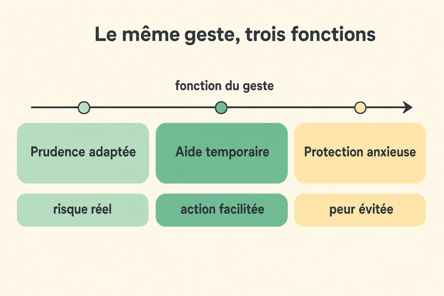Échelle montrant qu'un même geste peut relever de la prudence, d'une aide ou d'une protection anxieuse