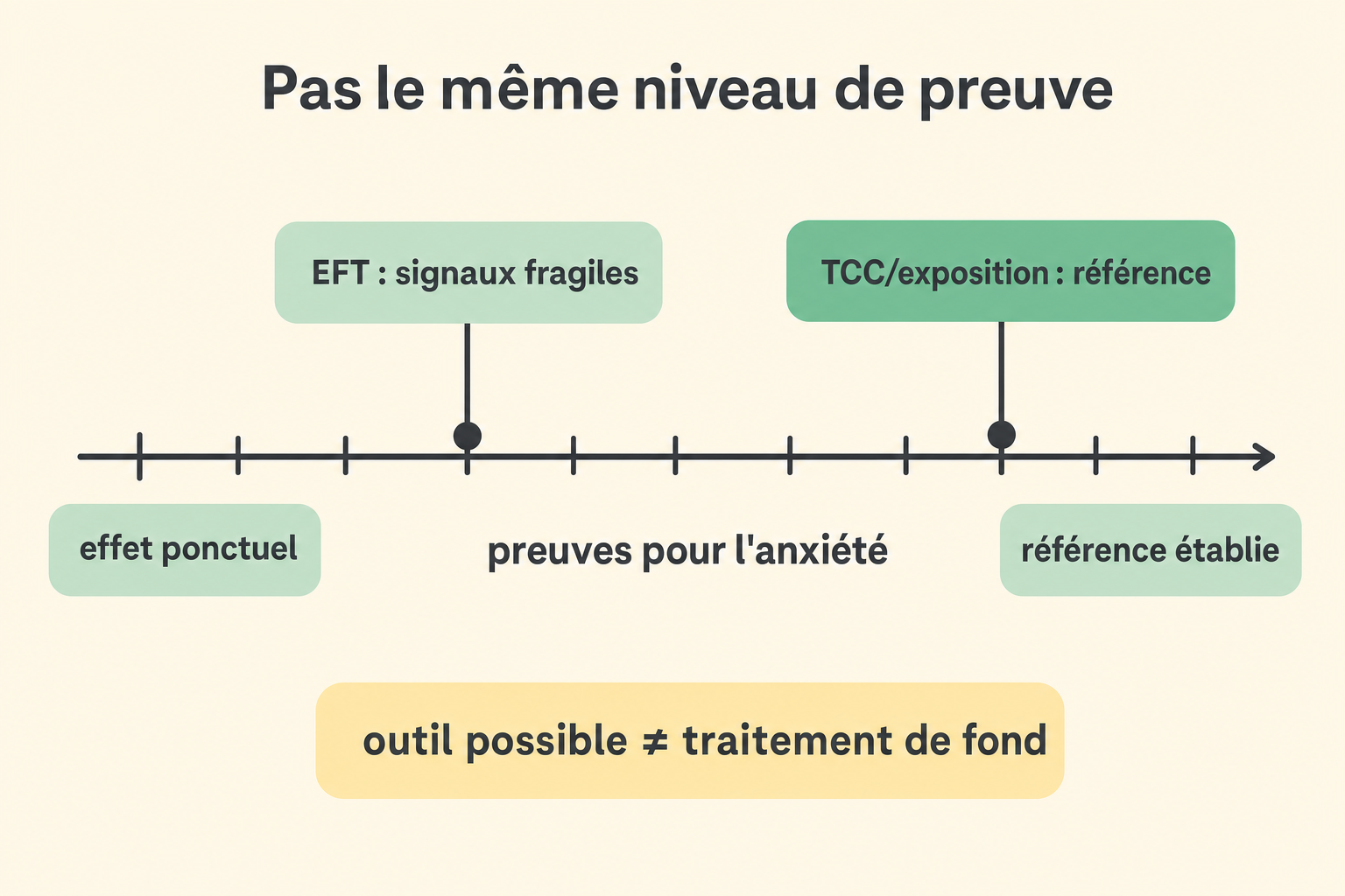 Échelle situant l'EFT vers les signaux fragiles et la TCC vers la référence établie.