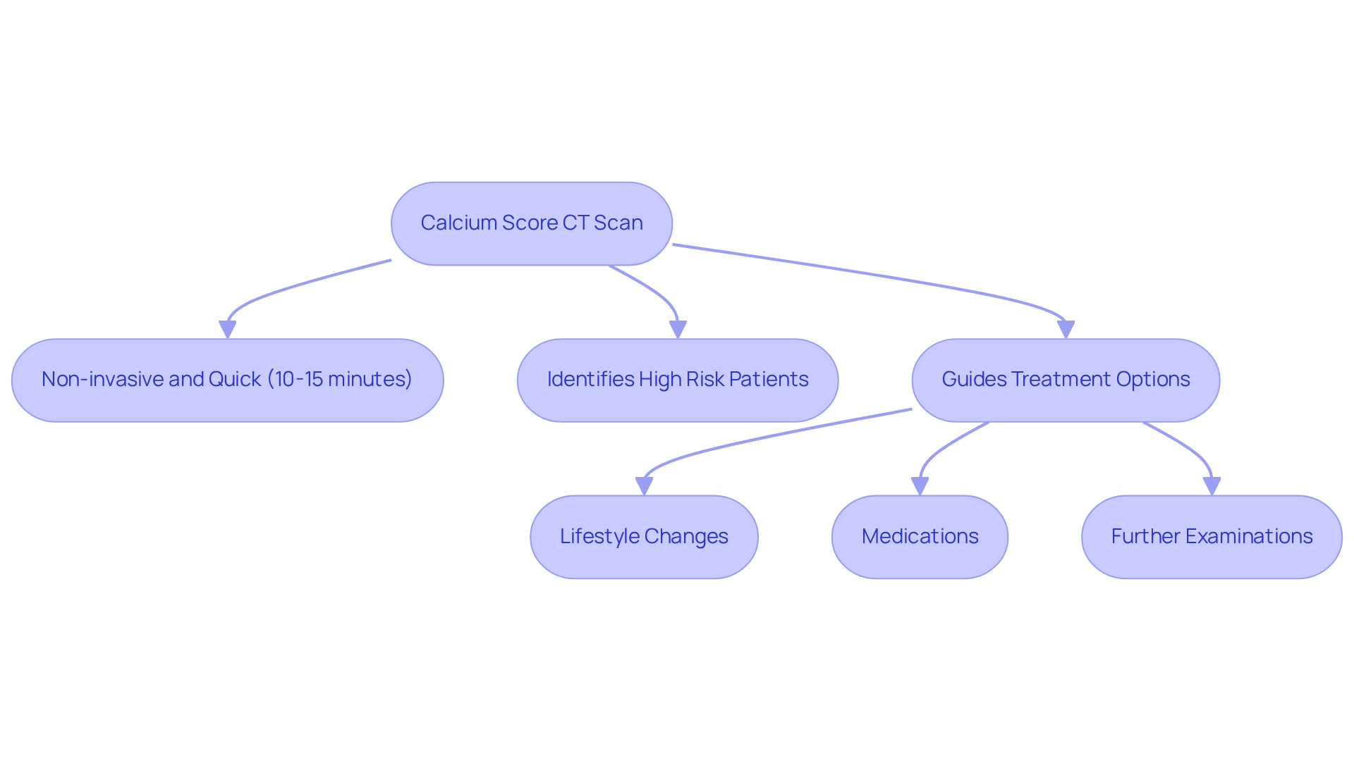 The flowchart shows the journey of a calcium score CT scan. Starting from the scan, it highlights how quickly it can be done and how it helps identify risks and guide treatment options, ensuring better heart health management. The flowchart shows the journey of a calcium score CT scan. Starting from the scan, it highlights how quickly it can be done and how it helps identify risks and guide treatment options, ensuring better heart health management.