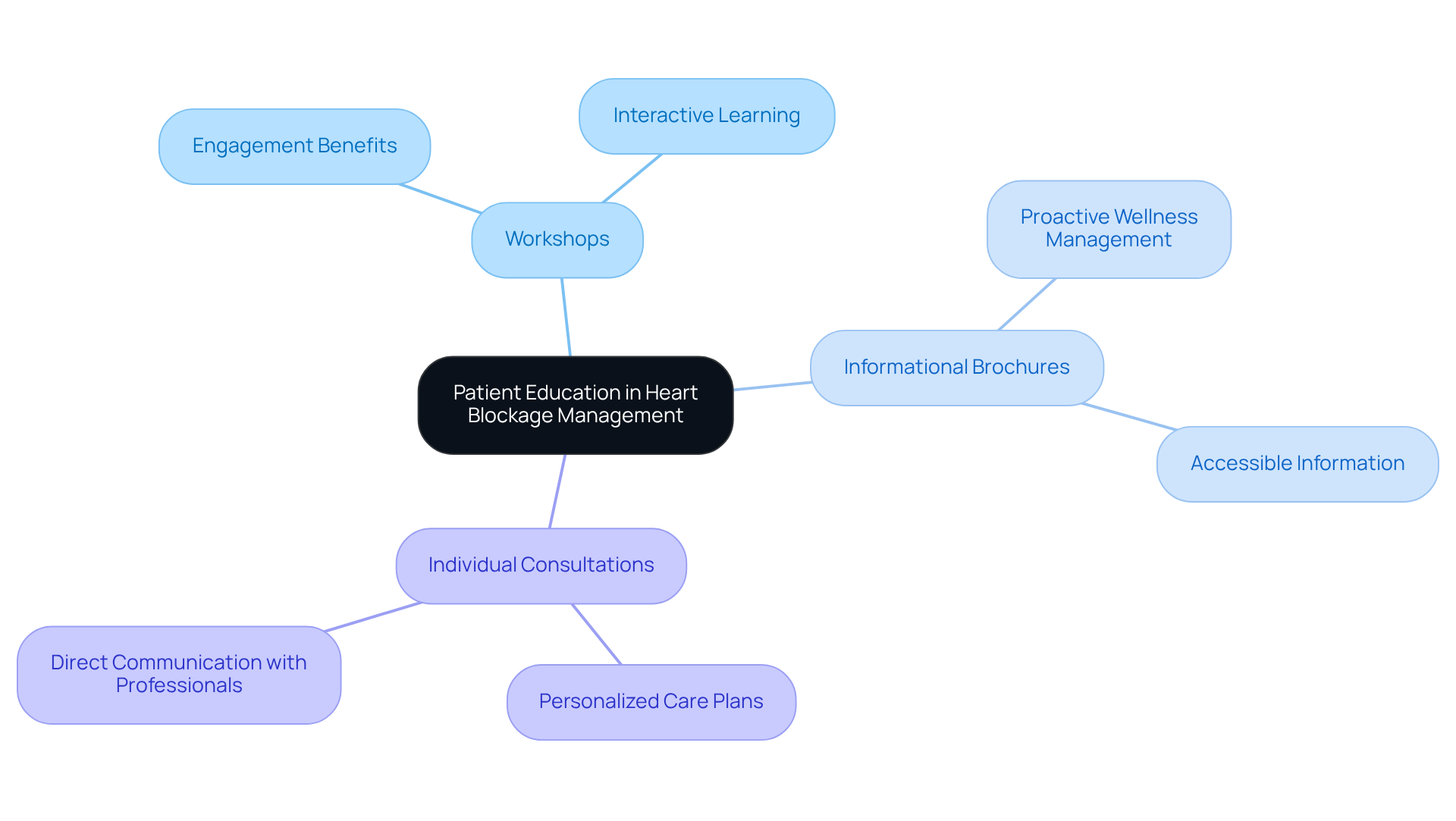 At the center is the main concept of patient education, and the branches show different methods used to help patients understand their health better. Each method connects back to the idea of empowerment and improving care. At the center is the main concept of patient education, and the branches show different methods used to help patients understand their health better. Each method connects back to the idea of empowerment and improving care.