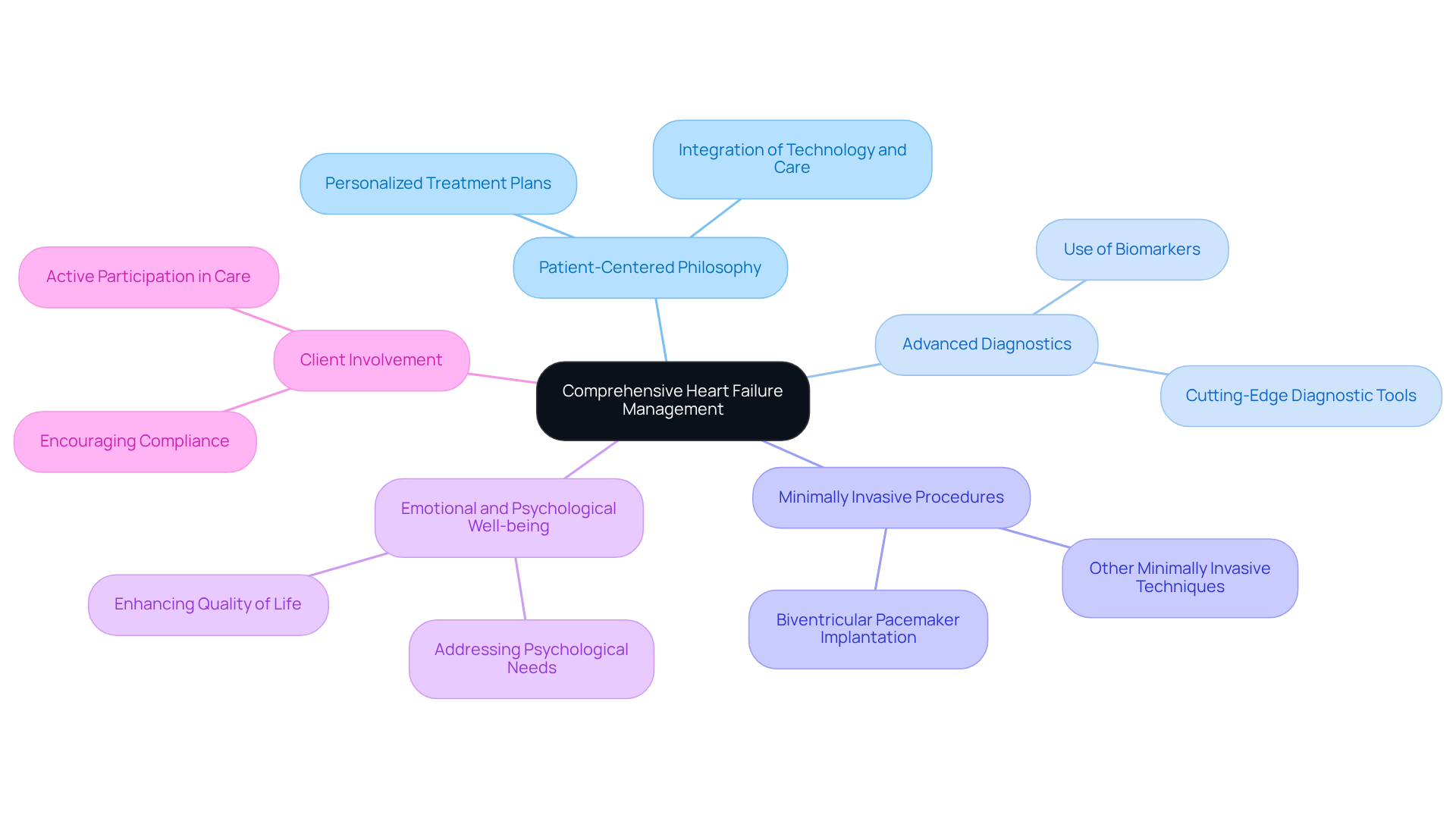 The center represents the overall management strategy, with branches showing key focus areas. Each sub-branch gives more detail about how we support seniors in their heart health journey. The center represents the overall management strategy, with branches showing key focus areas. Each sub-branch gives more detail about how we support seniors in their heart health journey.