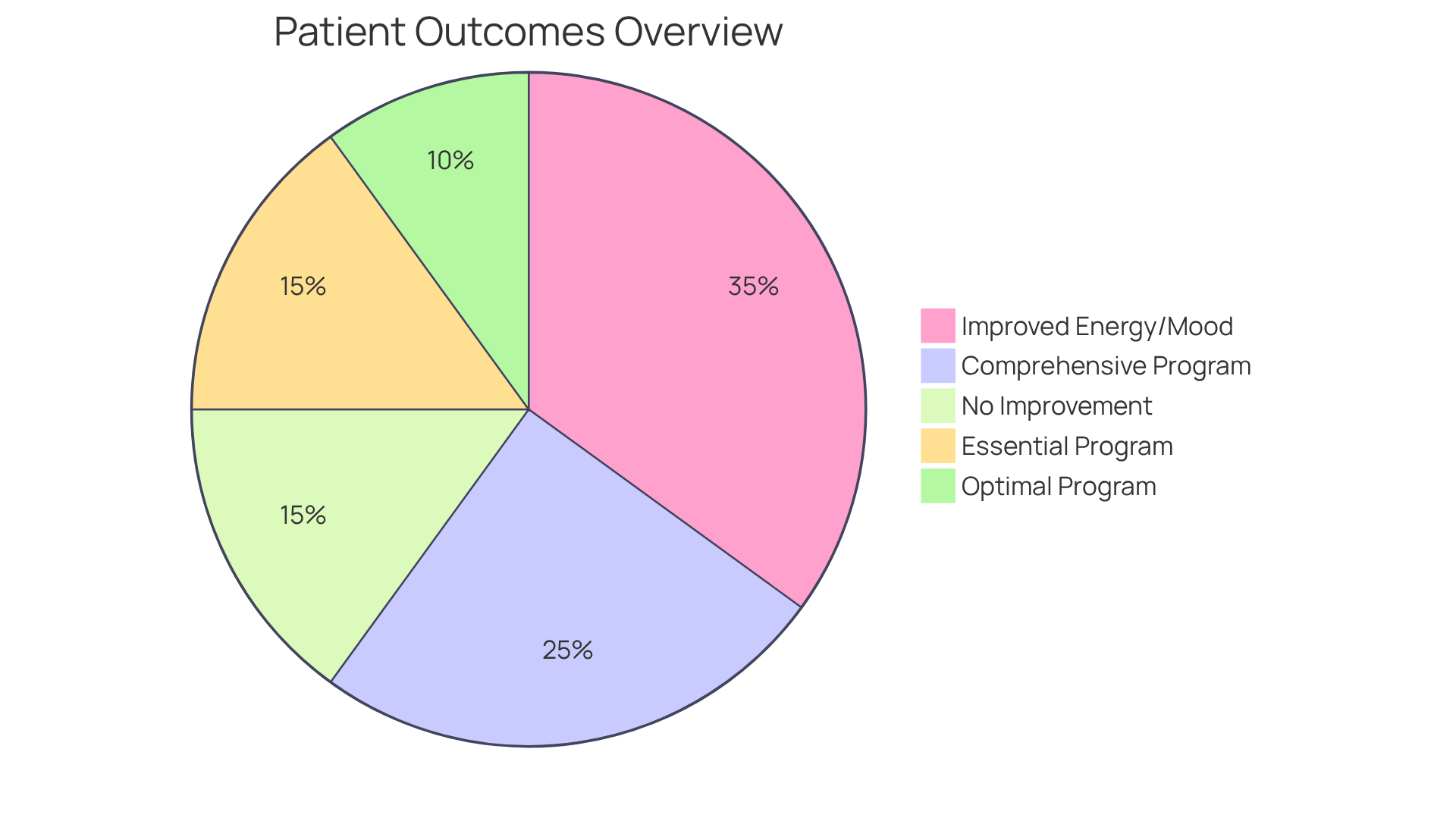 The first pie segment shows how many patients felt better after treatment, while the second pie shows which treatment programs people chose. Bigger slices mean more people had that experience or chose that option. The first pie segment shows how many patients felt better after treatment, while the second pie shows which treatment programs people chose. Bigger slices mean more people had that experience or chose that option.