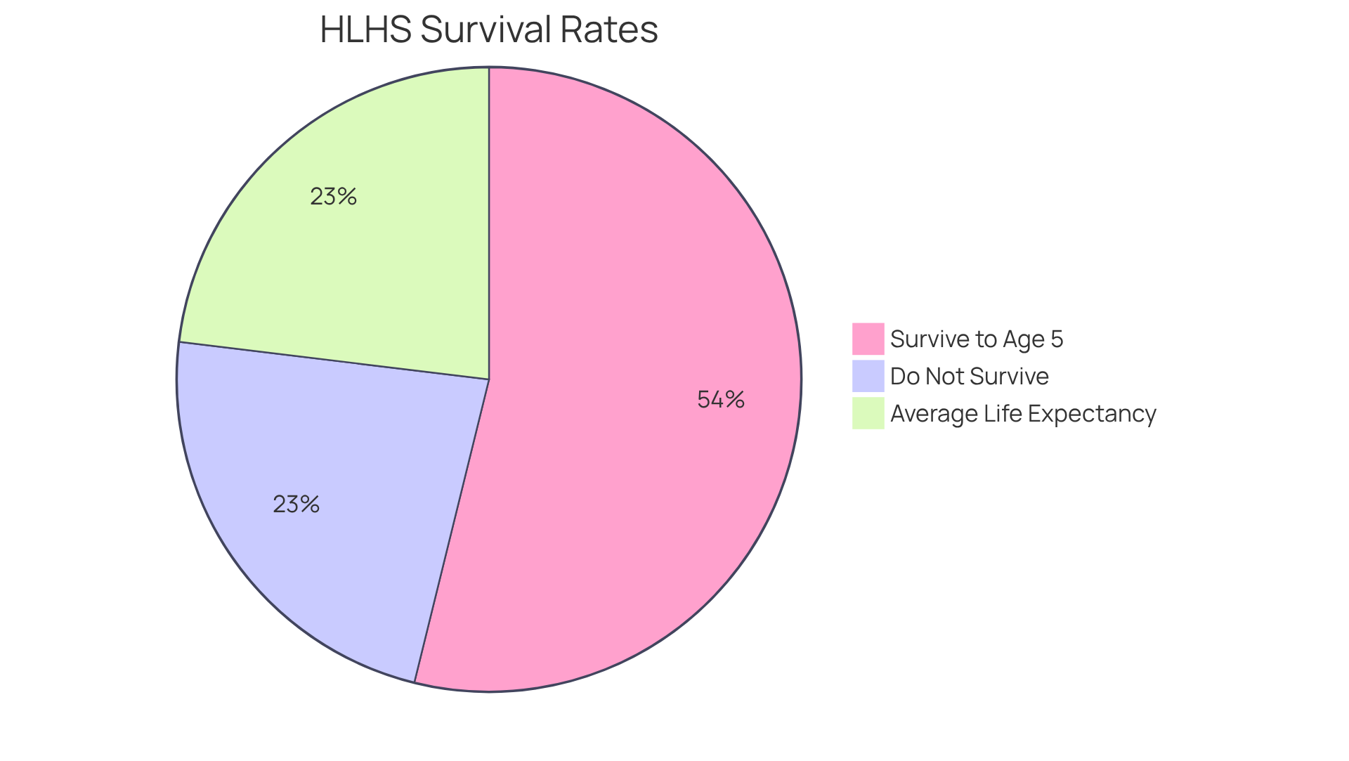 The blue segment shows the percentage of children who survive to age 5, while the red segment represents those who do not. The average life expectancy of around 30 years is also highlighted to provide context. The blue segment shows the percentage of children who survive to age 5, while the red segment represents those who do not. The average life expectancy of around 30 years is also highlighted to provide context.