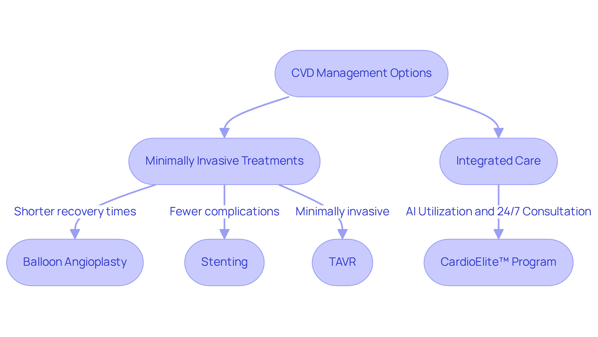 This flowchart outlines the options available for managing cardiovascular disease. Start with the main treatment options, then see how they connect to integrated care solutions that enhance patient outcomes. Each box represents a key component in the management process. This flowchart outlines the options available for managing cardiovascular disease. Start with the main treatment options, then see how they connect to integrated care solutions that enhance patient outcomes. Each box represents a key component in the management process.