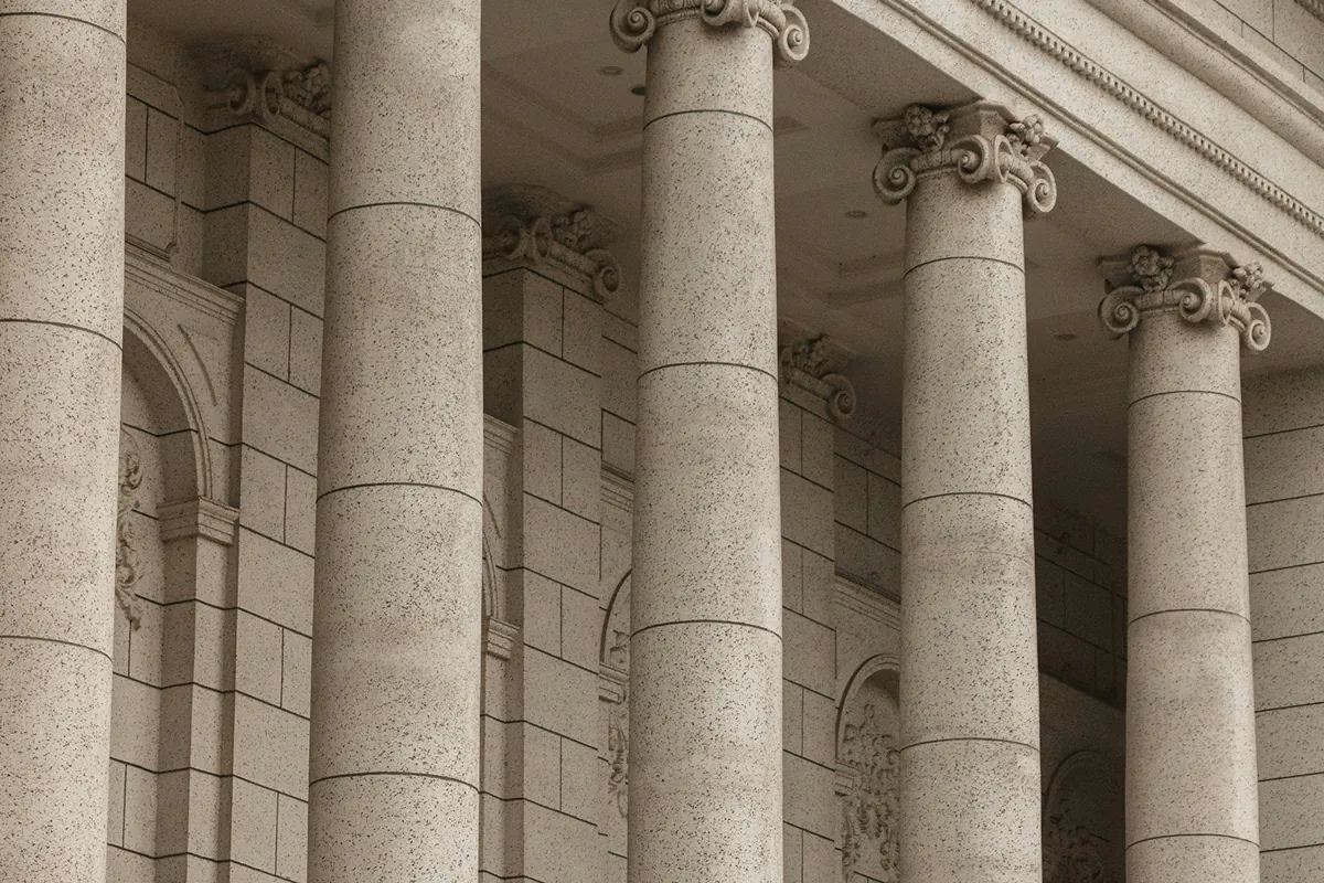Stone columns on the facade of a government building
