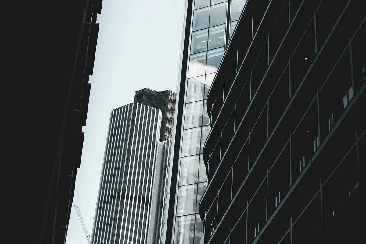 Glass office towers in a financial district